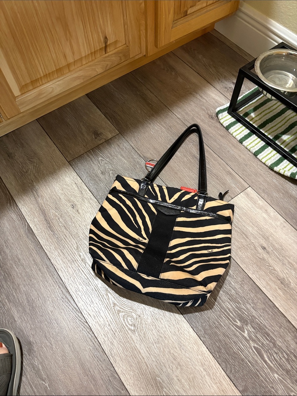 Coach Black and Cream Zebra-Print Hobo Bag